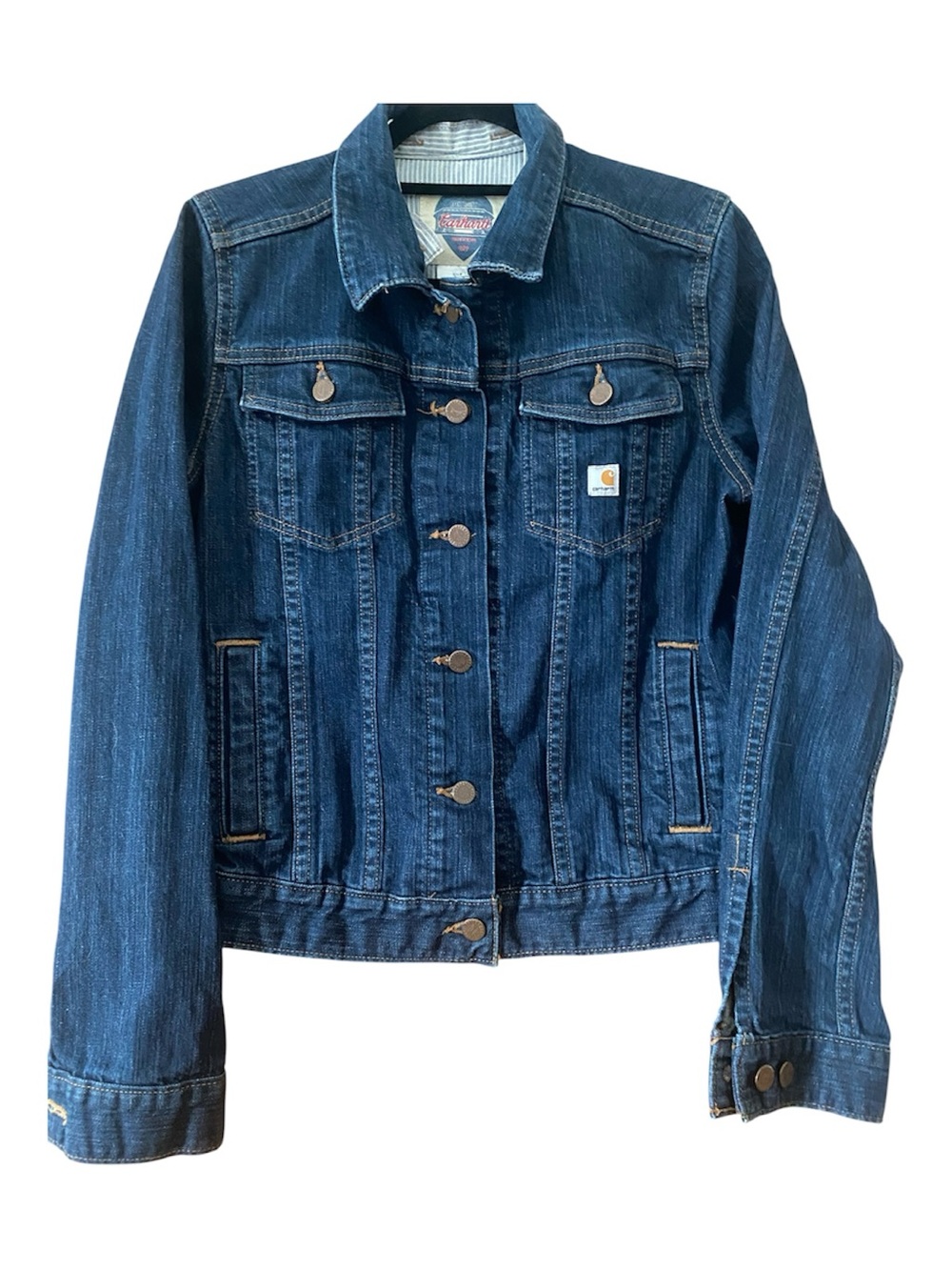 Carhartt Heritage Girls L 12/14 Oversized Denim Trucker Jacket Dark Wash